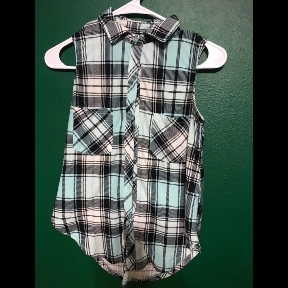 Blue and white plaid cut off